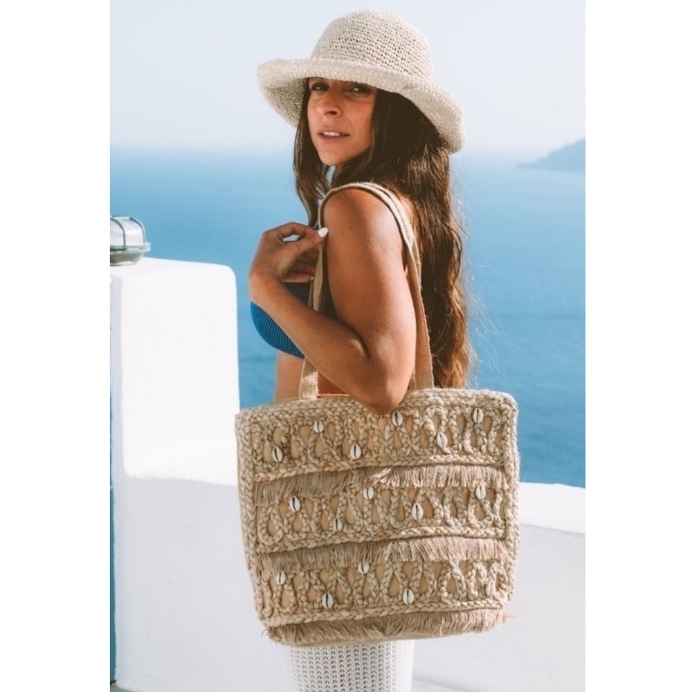 Salt + Umber Jute Seashell Tote Bag.